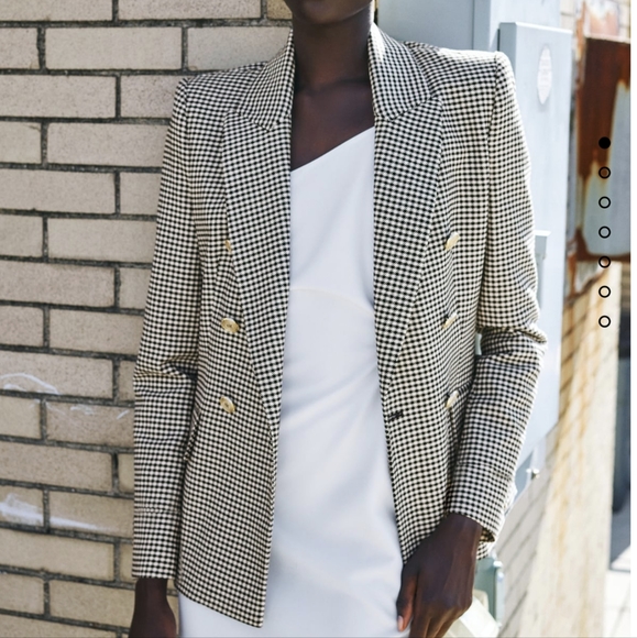 COPY - ZARA NWT CHECKERED HOUNDSTOOTH BLAZER GOLD BUTTONS BLACK WHITE - Picture 10 of 16